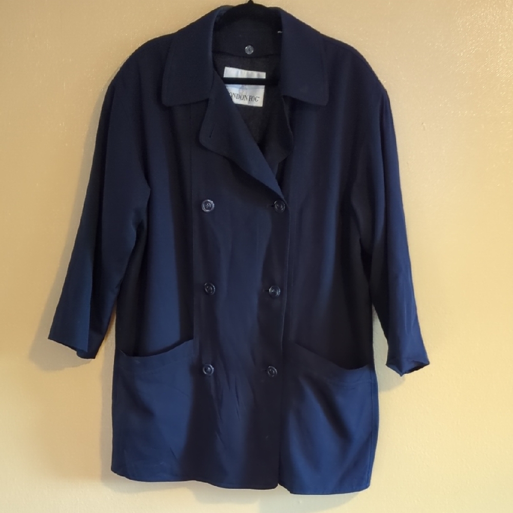 London Fog Blue Pea Coat Timeless Wool Blend, Oversized Medium Or‎ Large